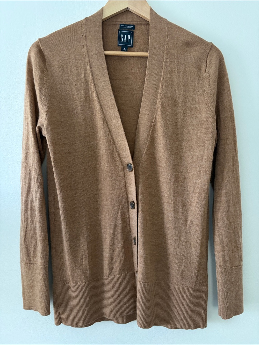 GAP Women's Camel Brown Merino Wool Button-Front Cardigan